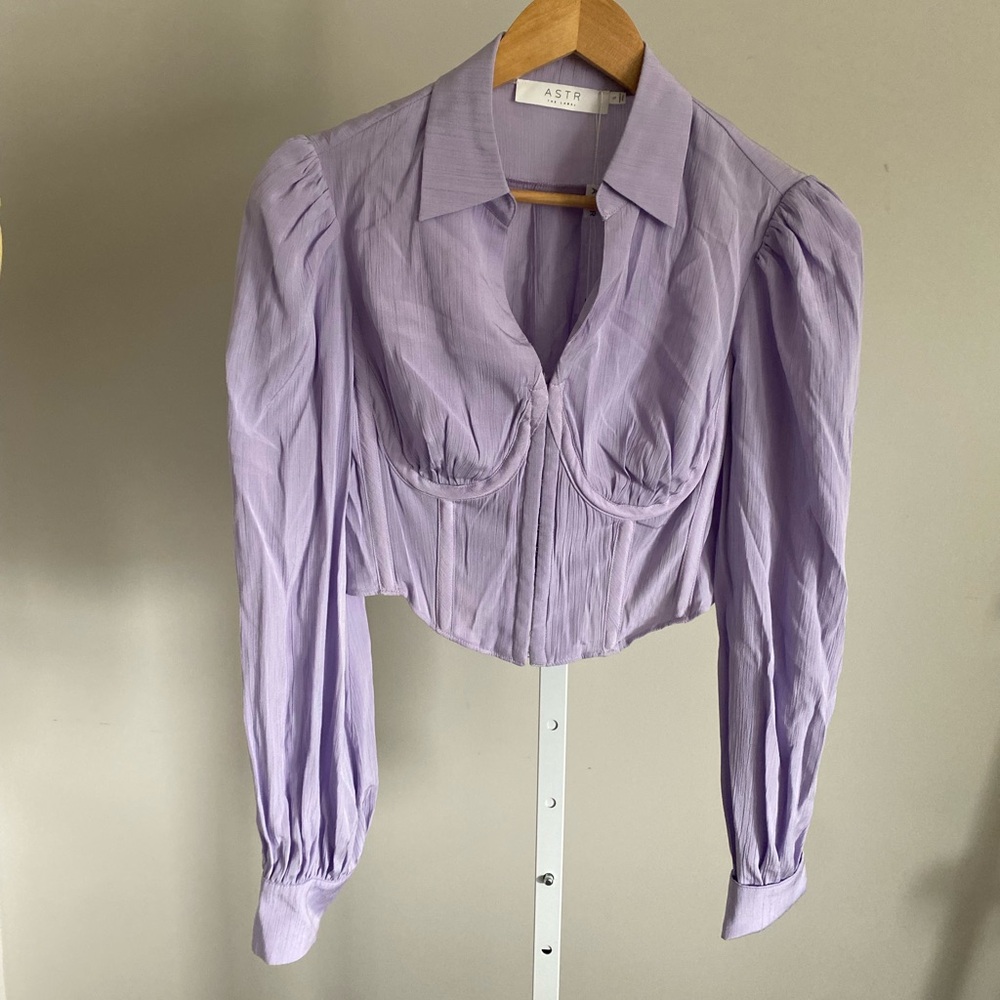 Astr Purple Puff Sleeve Crop Blouse